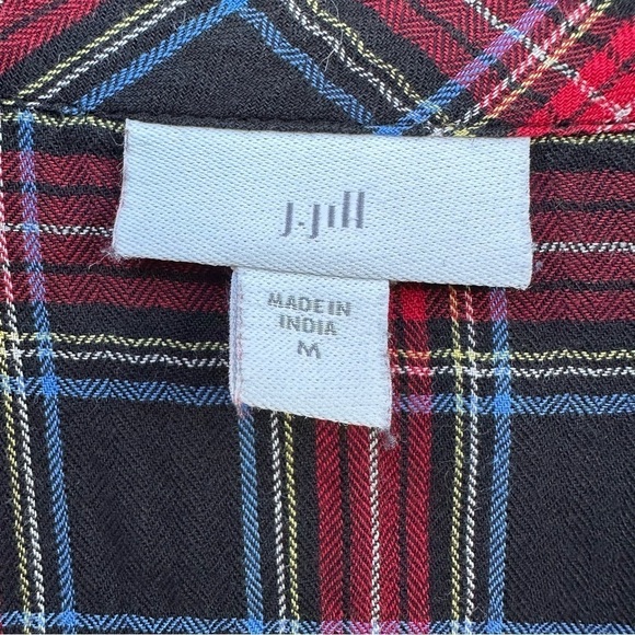J. Jill Plaid Tie Front Button Up Shirt Red Black - Picture 6 of 12